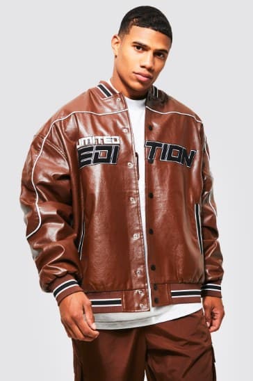 Brown leather-look Edition bomber