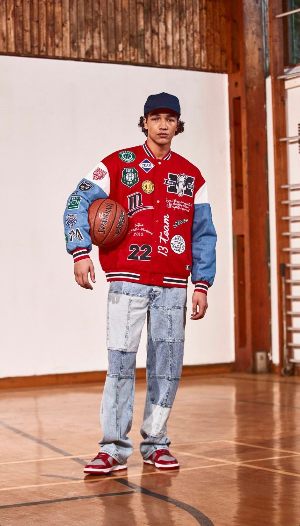 Varsity jacket with basketball