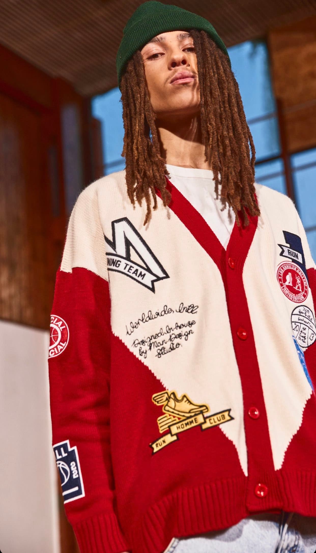 Red varsity cardigan with patches