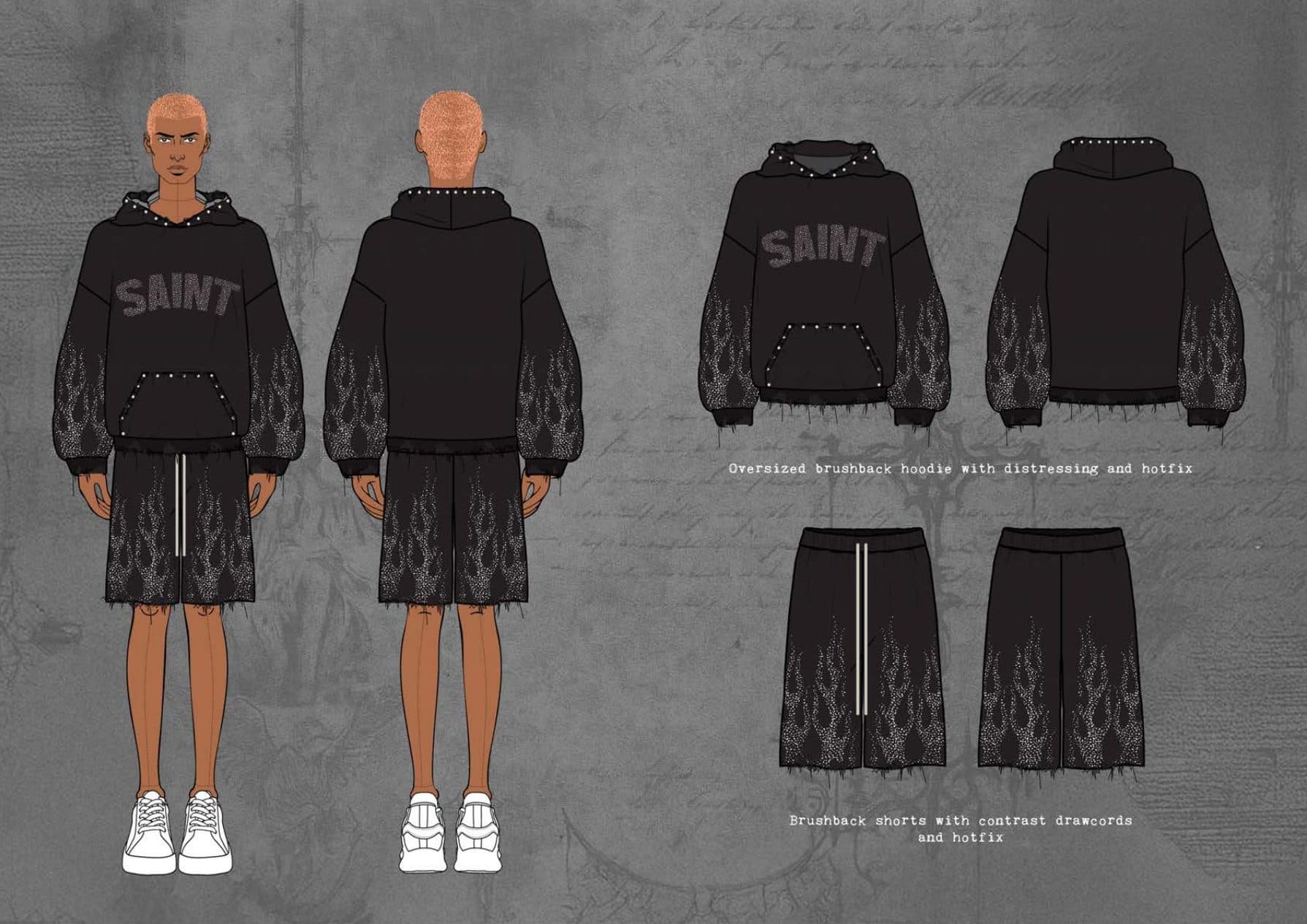 Oversized brushback hoodie and shorts with hotfix