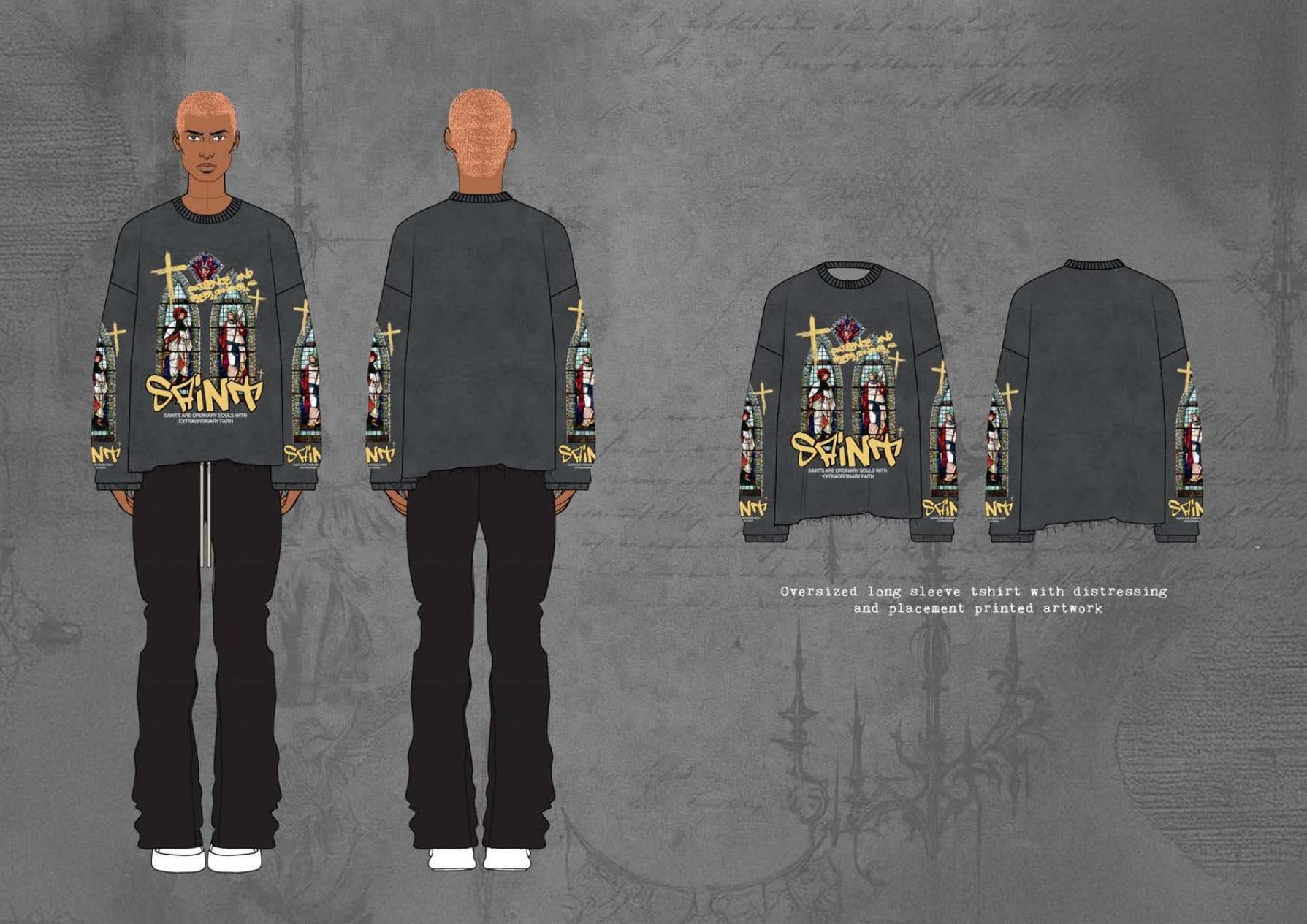 Oversized stained-glass print long sleeve