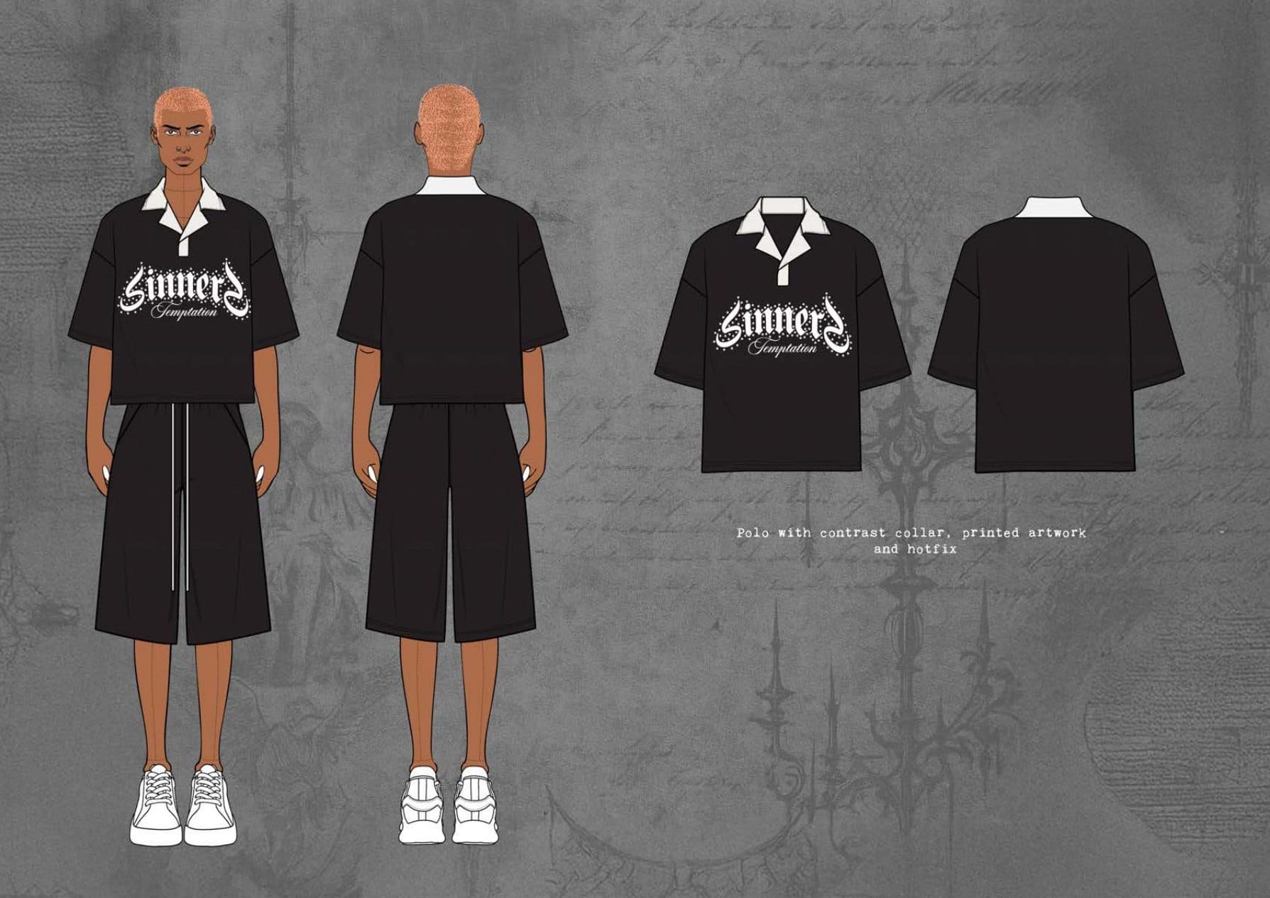 Polo with contrast collar and Sinners artwork