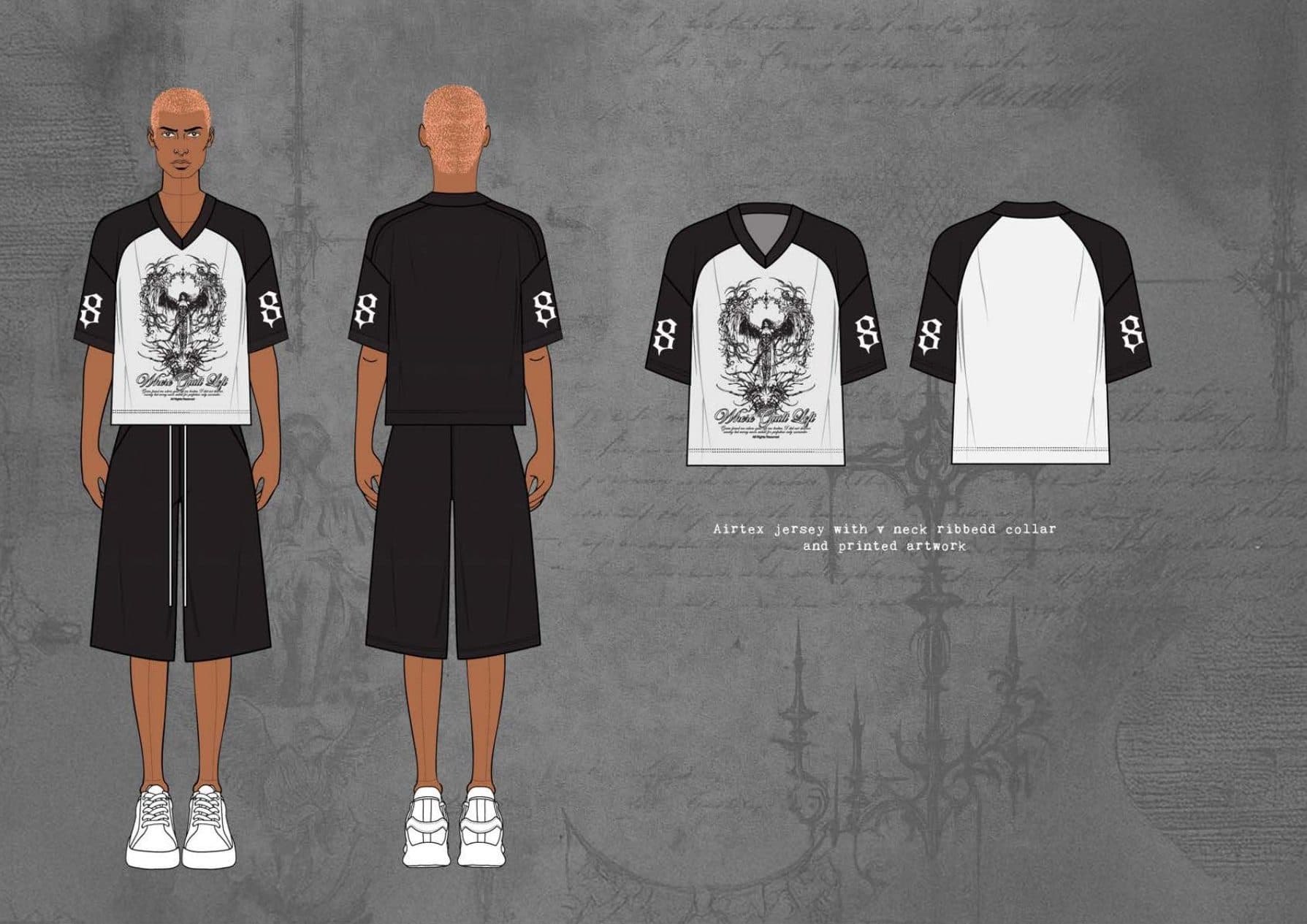 Airtex V-neck jersey with printed artwork