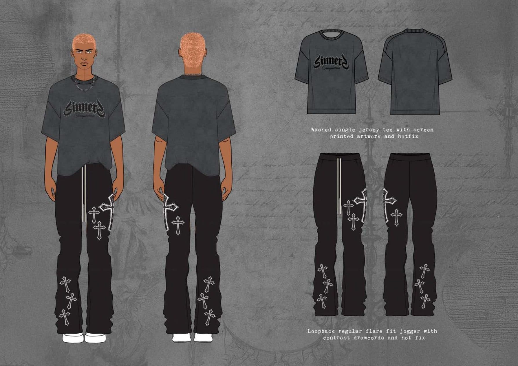 Washed jersey tee and flare-fit jogger